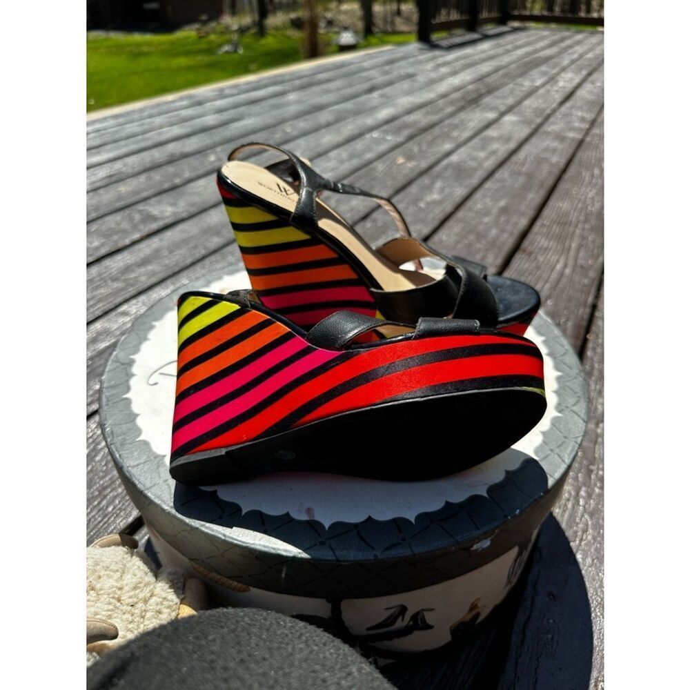 Color-Stripe Worthington Wedge Sandals in Black and Multicolor - Women